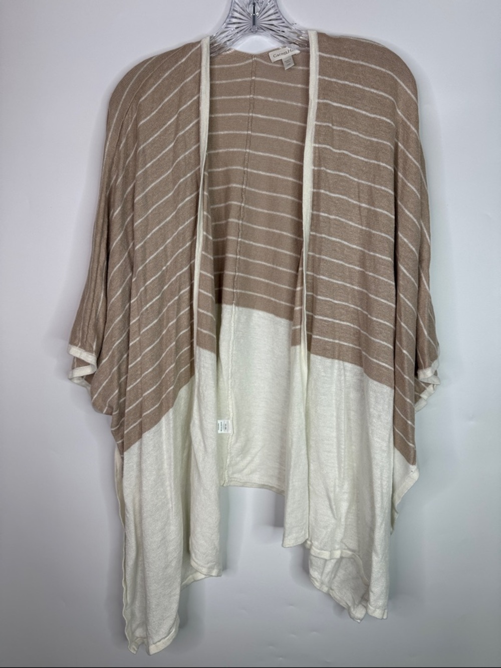 Garnet Hill Solstice Brown White Linen Ruana Poncho Shawl OS